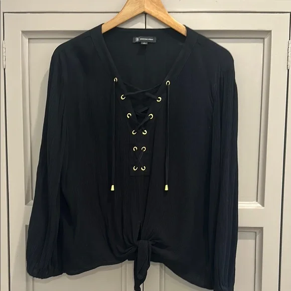 INC International Concepts Black Lace-Up Blouse - Picture 4 of 8